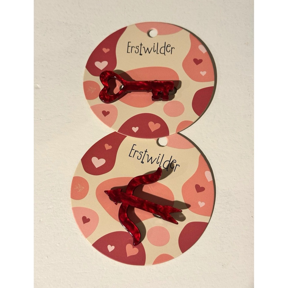 Erstwilder mini Brooches Red Acrylic Key Brooch Love & Hearts Valentine's Day